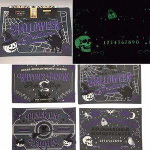 x4 Cynthia Rowley Halloween Ouija Placemat Set Black Cat Witch Brew Glow In Dark